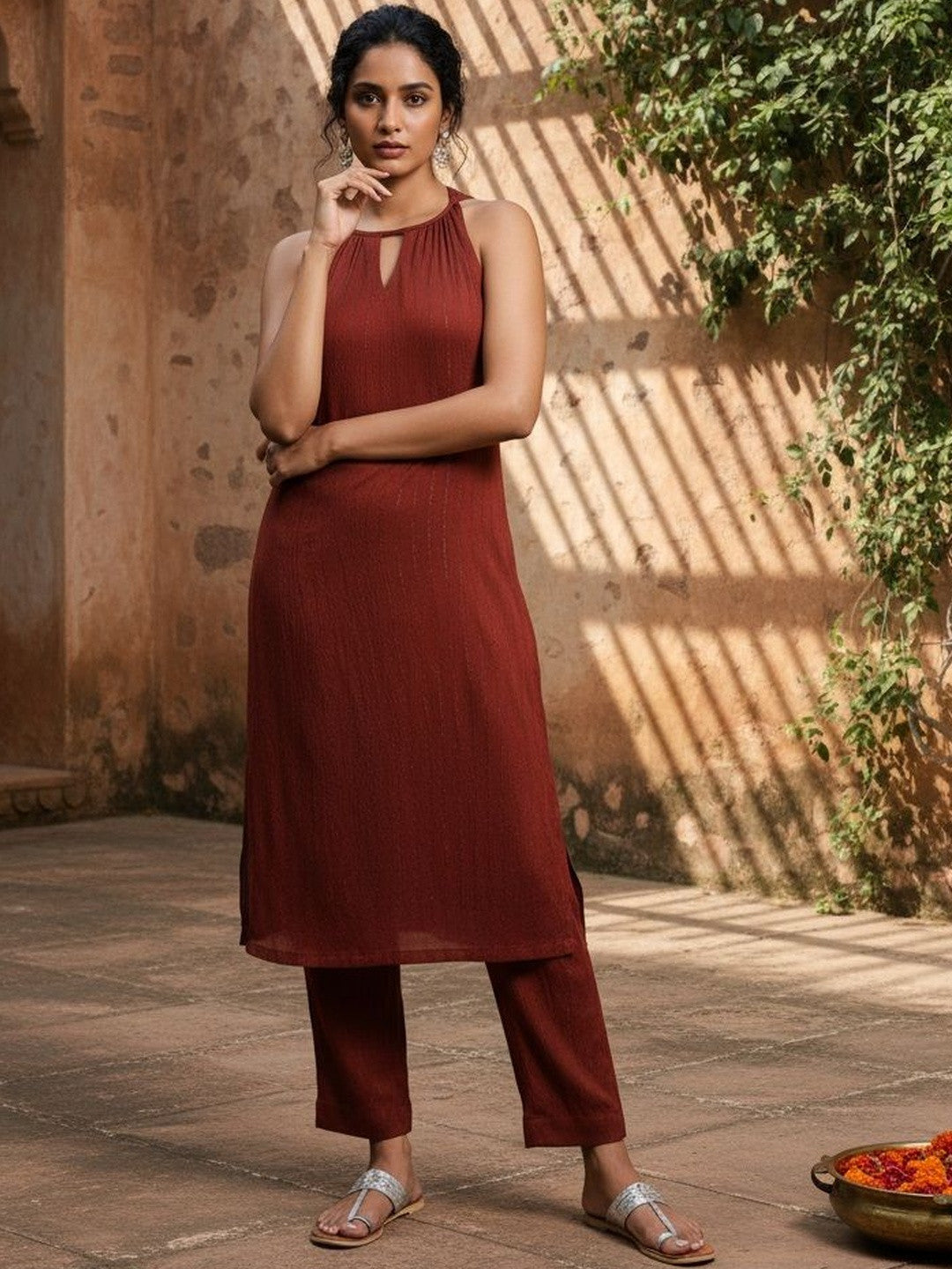 Silk Crepe Kurta With Trousers