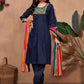 Floral Yoke Design Sequinned Straight Kurta With Salwar & Dupatta