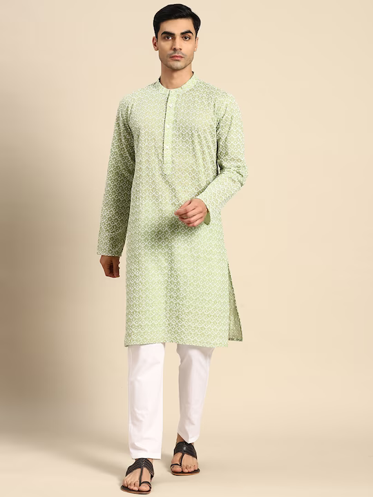 Men Embroidered Chikankari Kurta with Pyjamas