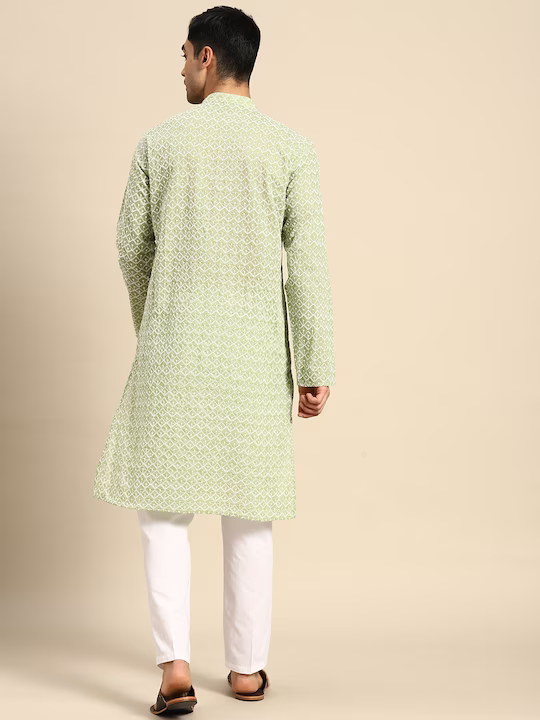 Men Embroidered Chikankari Kurta with Pyjamas