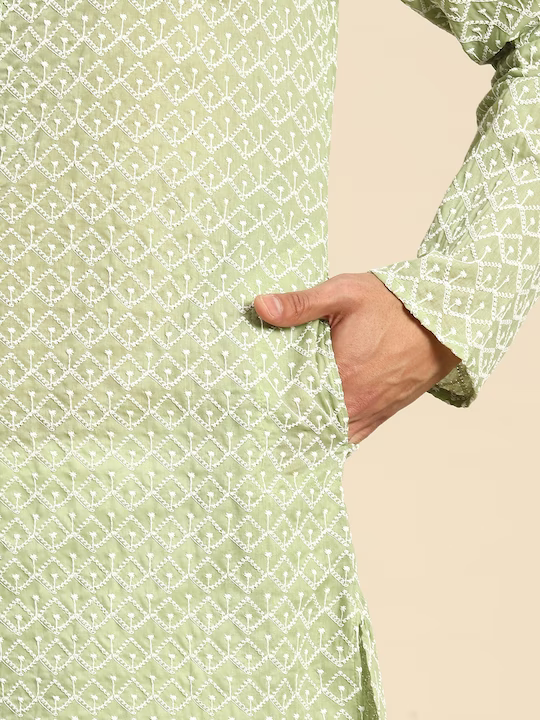 Men Embroidered Chikankari Kurta with Pyjamas