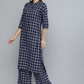 Women Navy Blue & Off-White Checked Kurta with Palazzos & Dupatta