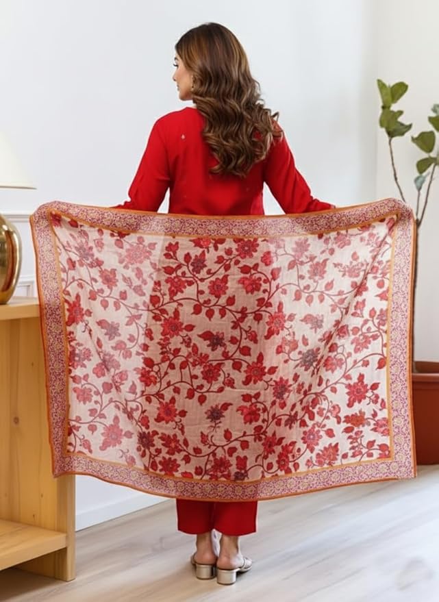 Women Silk Embroidered Kurta and Pant Set with Dupatta