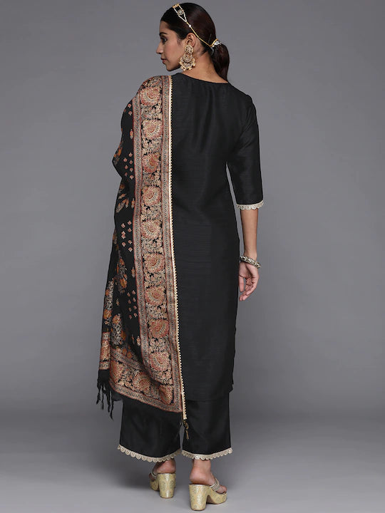 Women Black Gotta Patti Kurta with Palazzos & With Dupatta