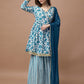 Floral Printed V-Neck Three-Quarter Sleeves Cotton Kurti with Sharara