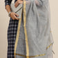 Women Navy Blue & Off-White Checked Kurta with Palazzos & Dupatta