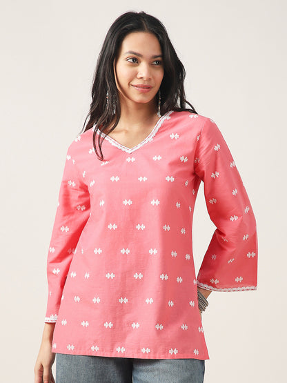 Geometric Printed V-Neck Pure Cotton Kurti