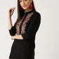 Casual Regular Sleeves Embroidered Women Black Top