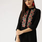 Casual Regular Sleeves Embroidered Women Black Top