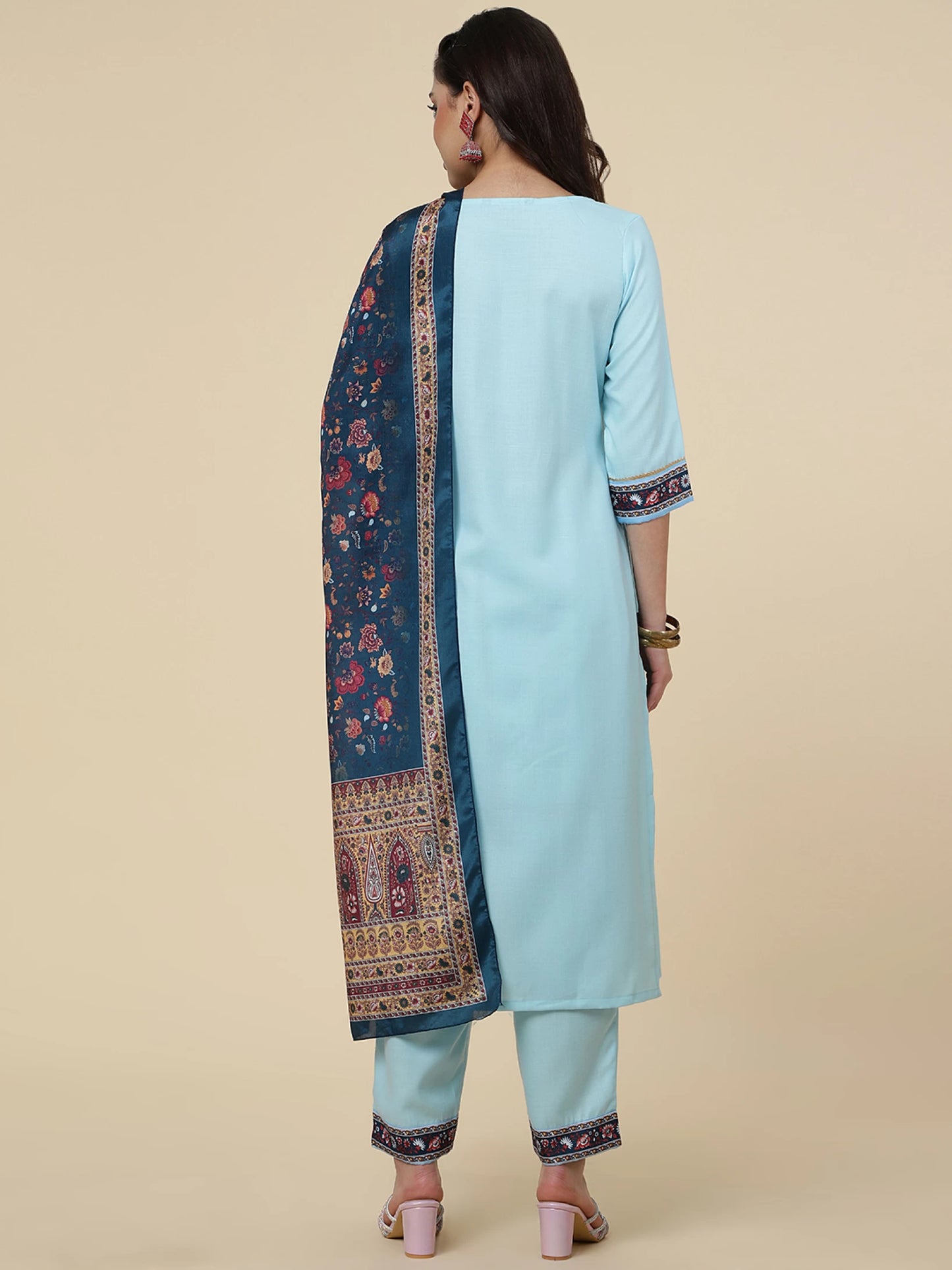 Women Cotton Blend Kurta Pant Dupatta Set