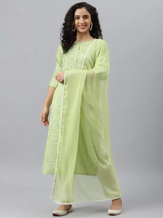 Women Viscose Rayon Kurta Trouser Set (Blue and Green)