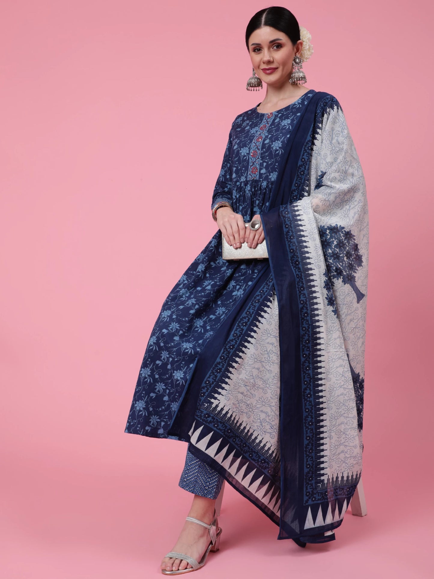 Women Pure Cotton Kurta Pant Dupatta Set