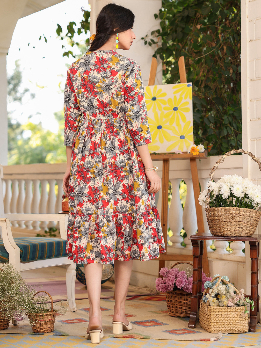 Women Fit and Flare Multicolor Below Knee Dress Amy's Cart Women Fit and Flare Multicolor Below Knee Dress Amy's Cart