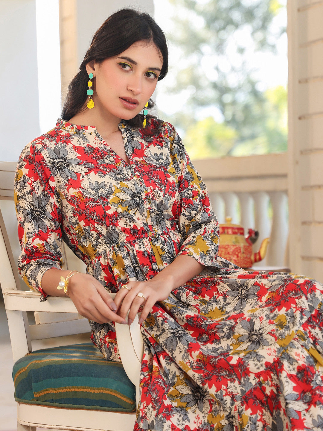 Women Fit and Flare Multicolor Below Knee Dress Amy's Cart Women Fit and Flare Multicolor Below Knee Dress Amy's Cart