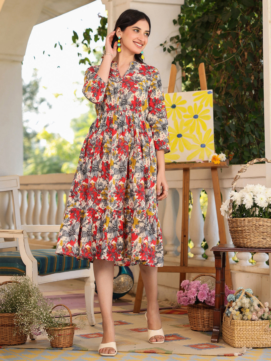 Women Fit and Flare Multicolor Below Knee Dress Amy's Cart Women Fit and Flare Multicolor Below Knee Dress Amy's Cart