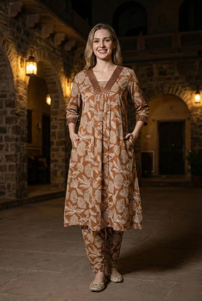 Women Cotton Rayon Kurta Pant Set