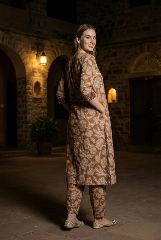 Women Cotton Rayon Kurta Pant Set