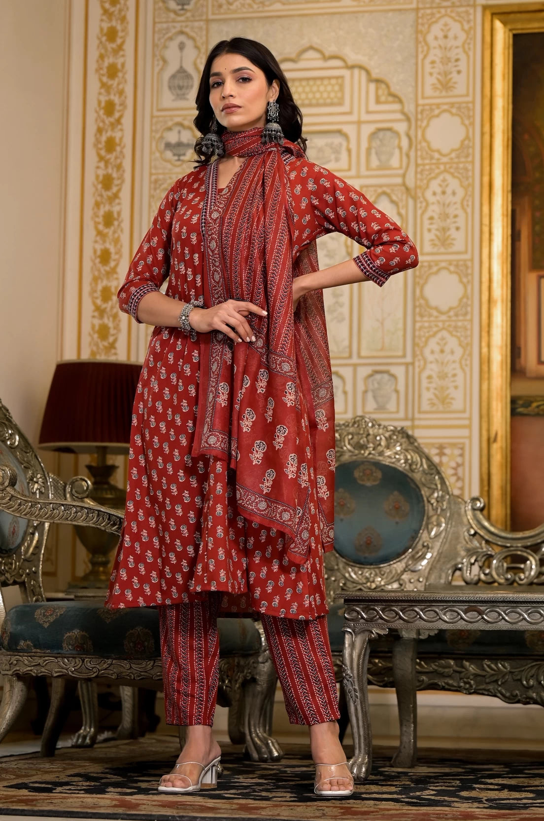 Women Viscose Rayon Kurta Pant Dupatta Set