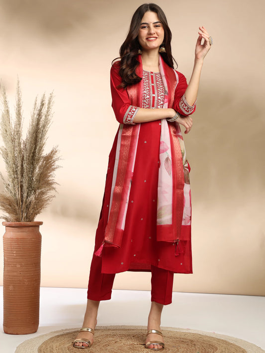 Women Silk Blend Kurta Pant Dupatta Set