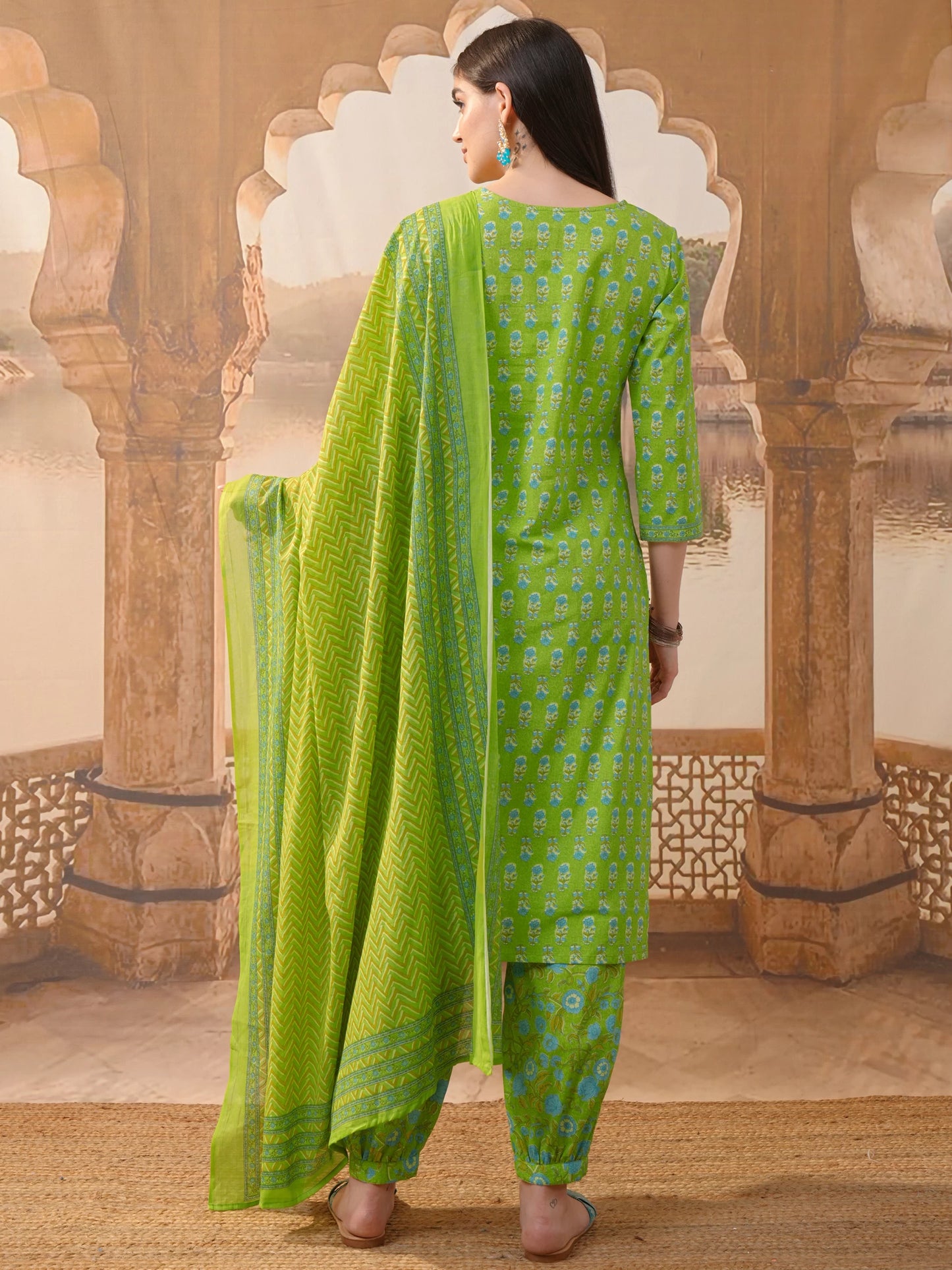 Women Pure Cotton Kurta Pant Attached Dupatta Set