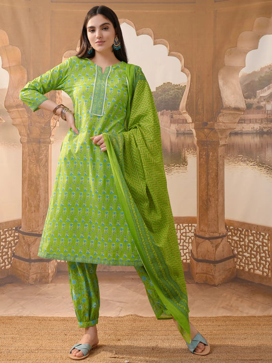 Women Pure Cotton Kurta Pant Attached Dupatta Set