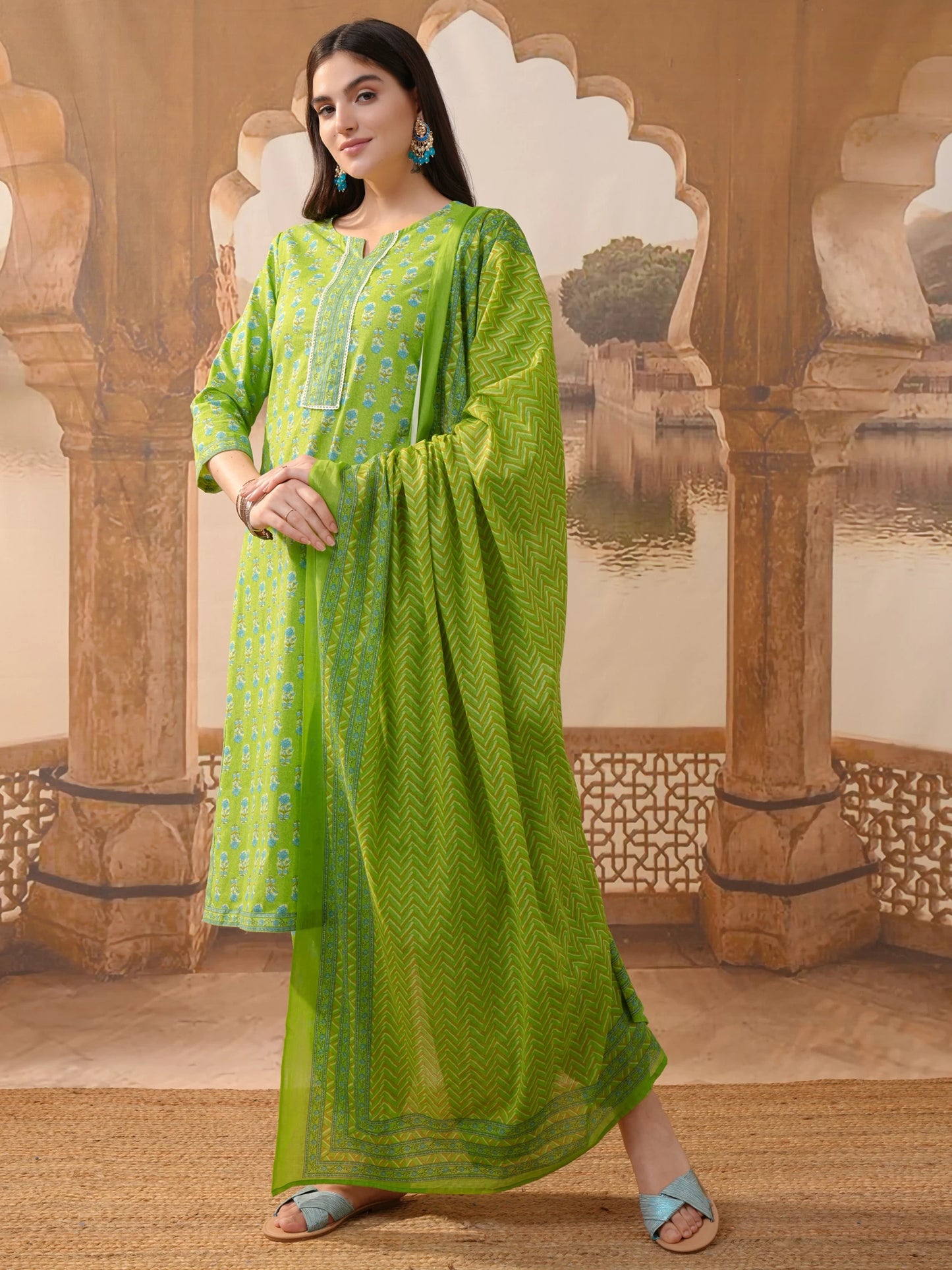 Women Pure Cotton Kurta Pant Attached Dupatta Set