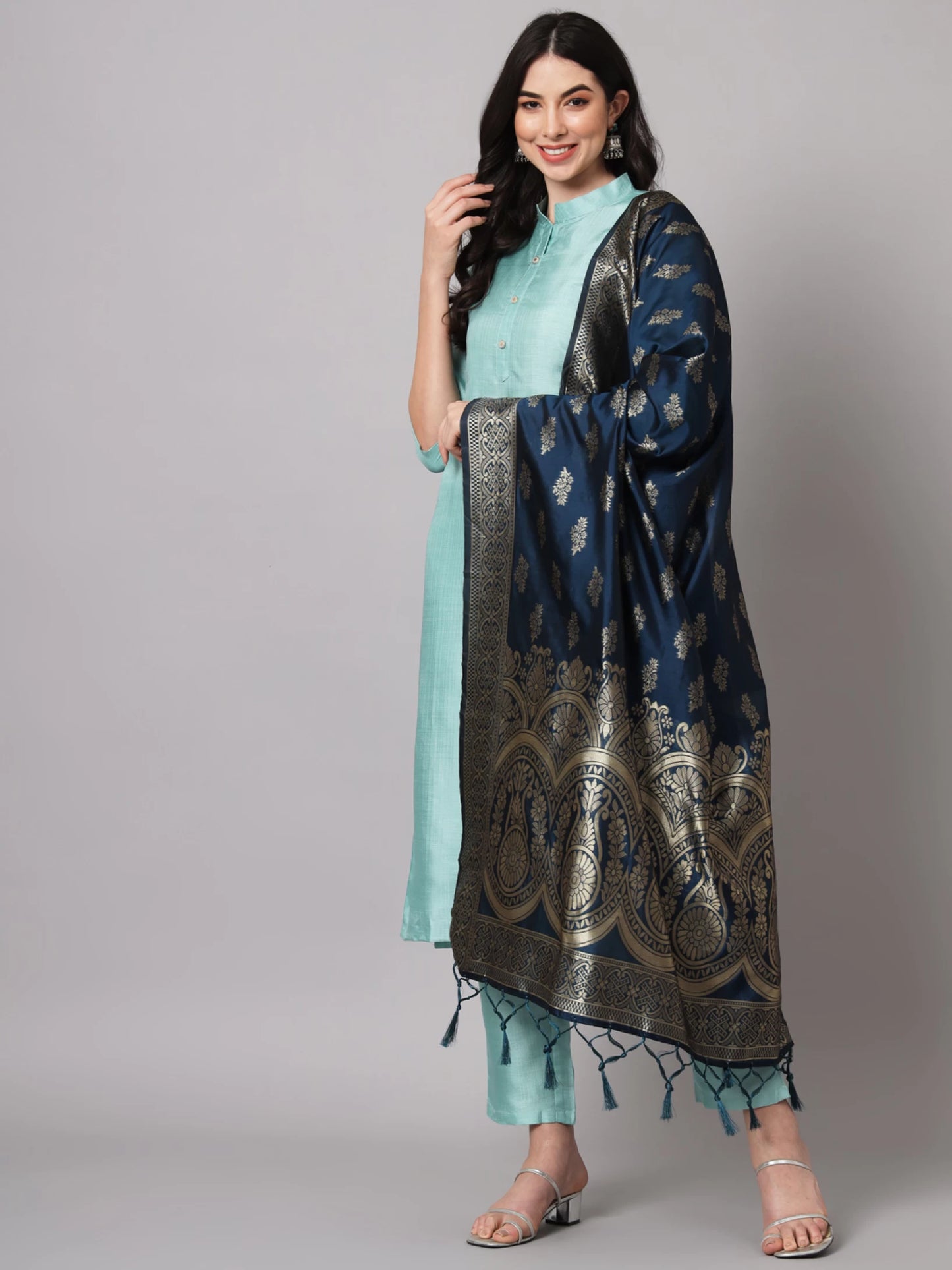 Women Cotton Silk Kurta Pant Dupatta Set