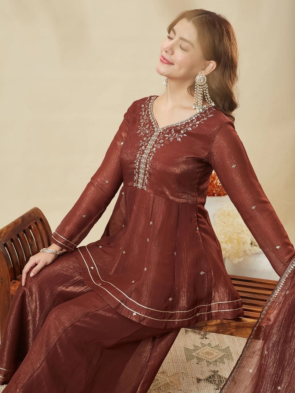 Women Pure Silk Kurta Pant Dupatta Set