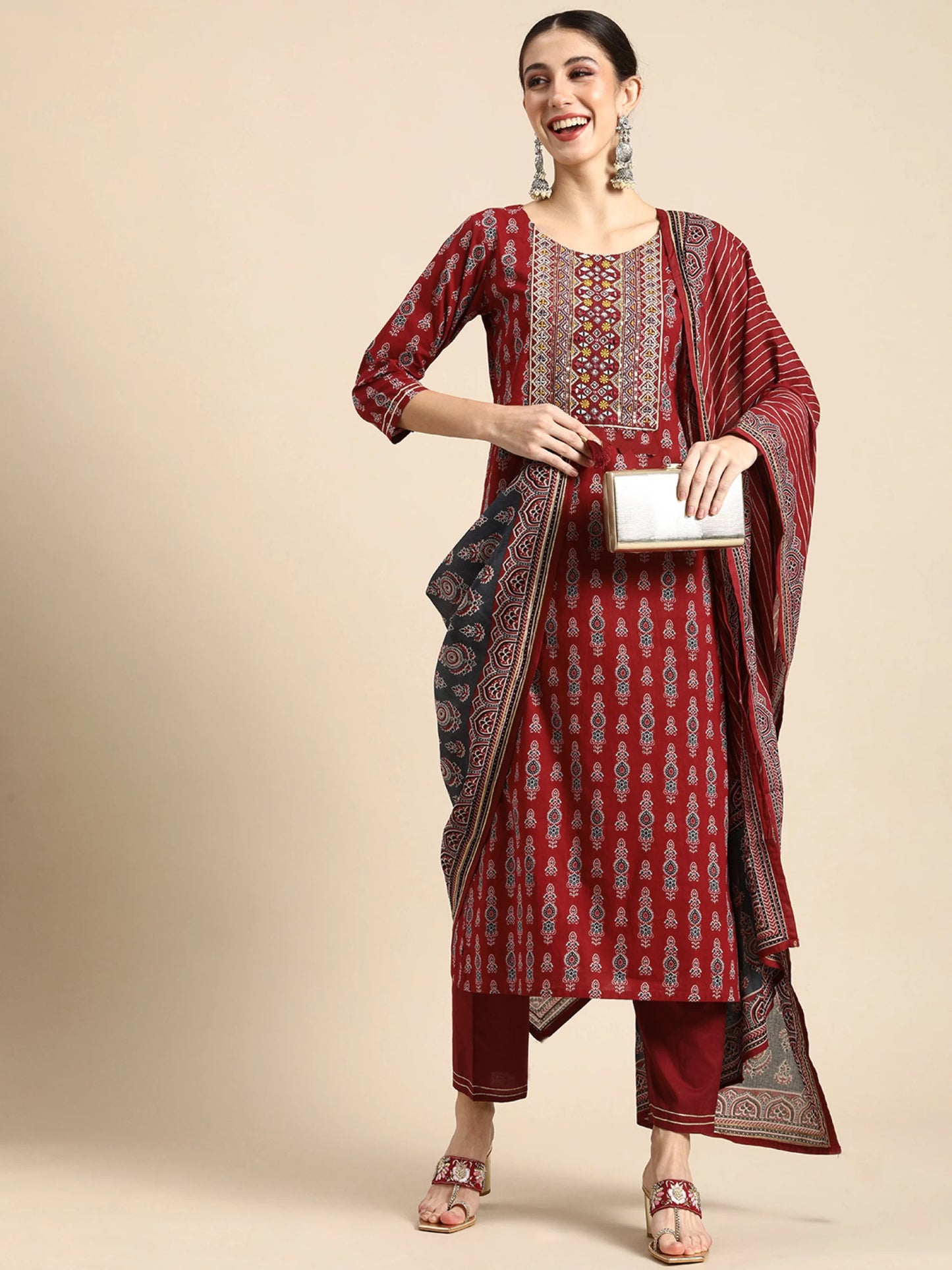 Women Viscose Rayon Kurta Pant Dupatta Set