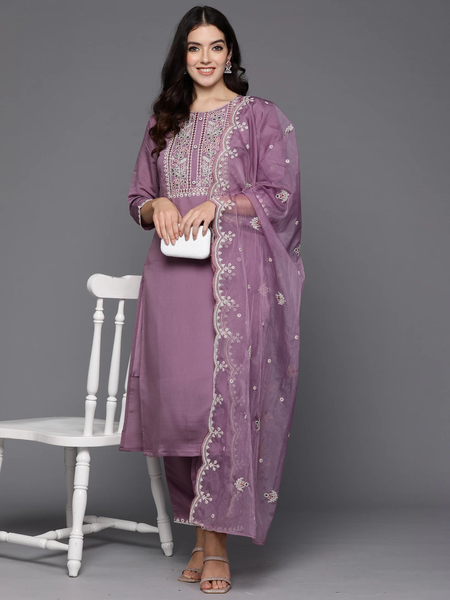 Women Silk Blend Kurta Pant Dupatta Set