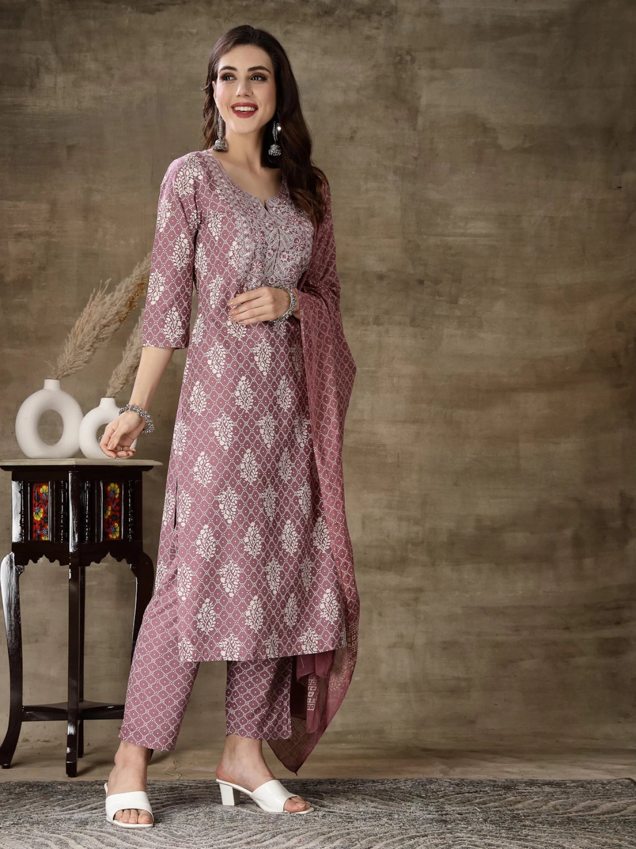 Women Viscose Rayon, Pure Cotton Kurta Pant Dupatta Set