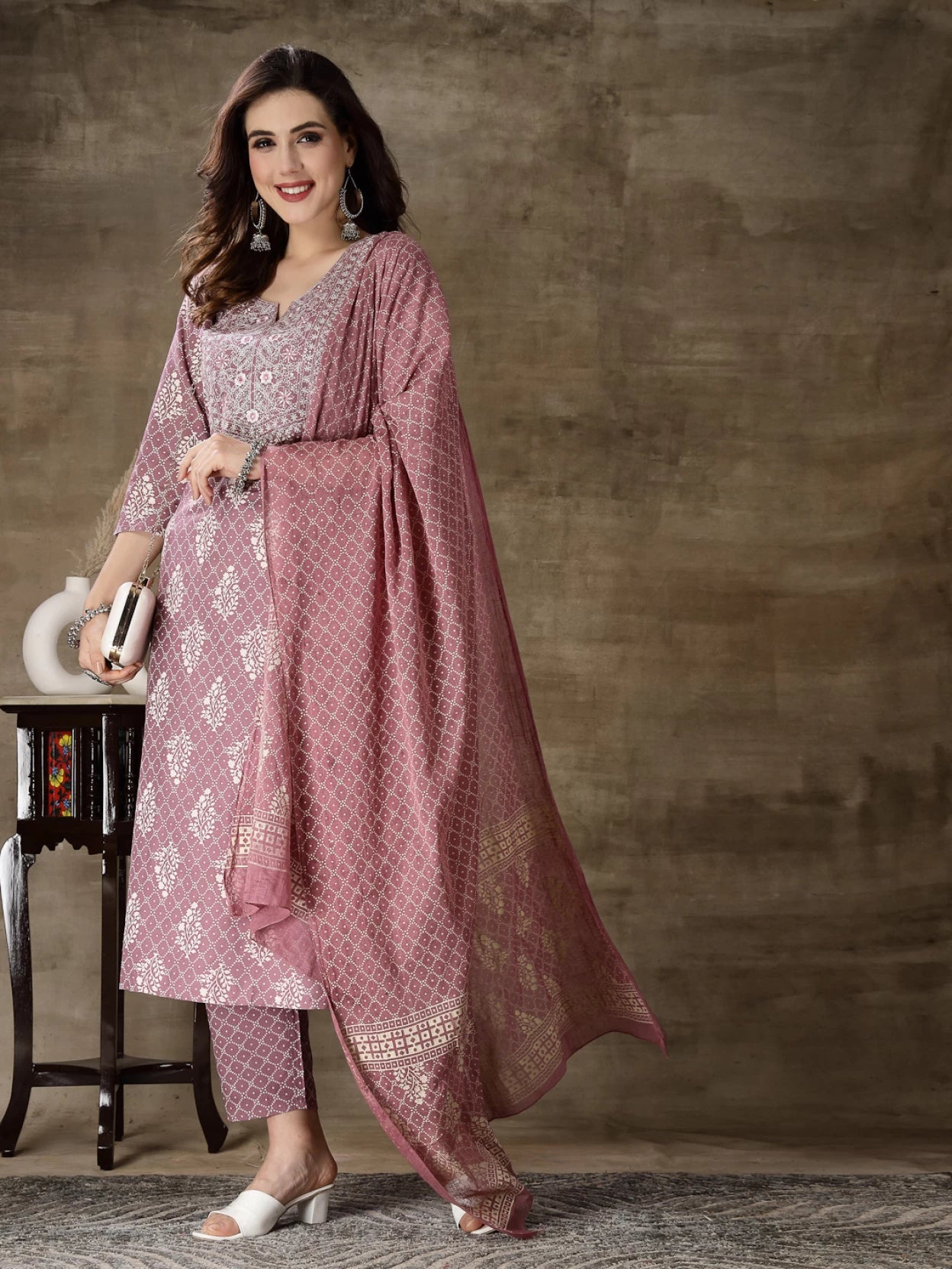 Women Viscose Rayon, Pure Cotton Kurta Pant Dupatta Set