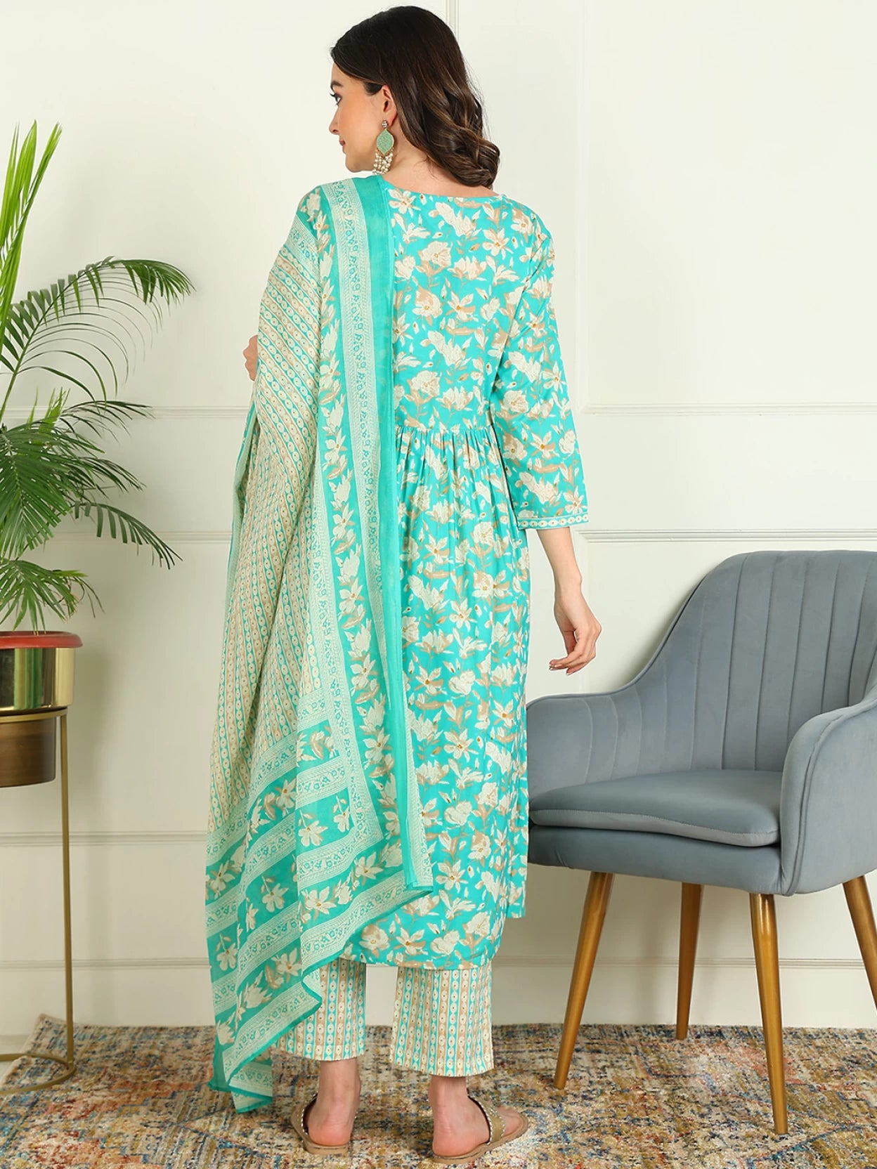 Women Pure Cotton Kurta Pant Dupatta Set