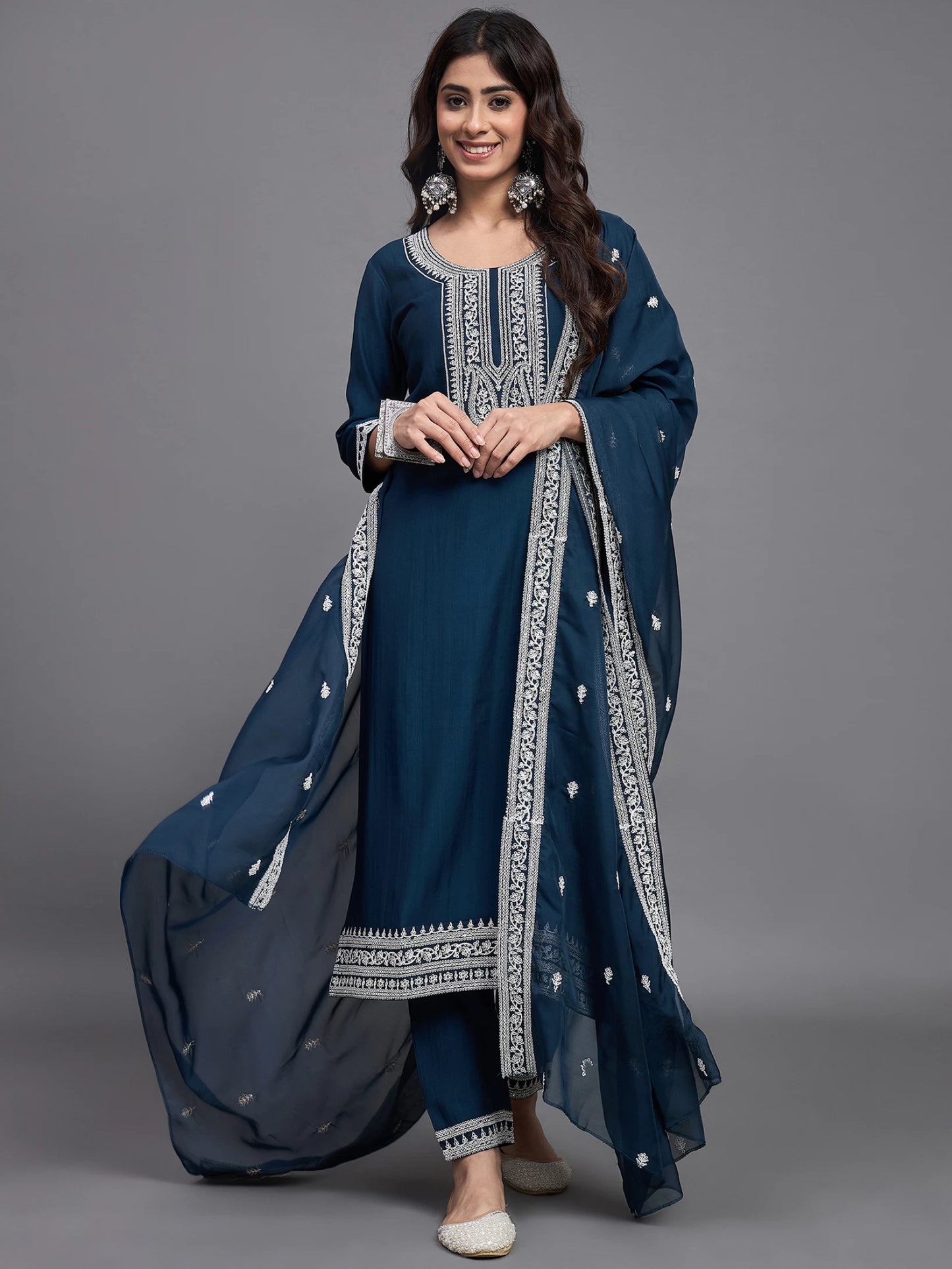 Women Pure Silk Kurta Pant Dupatta Set