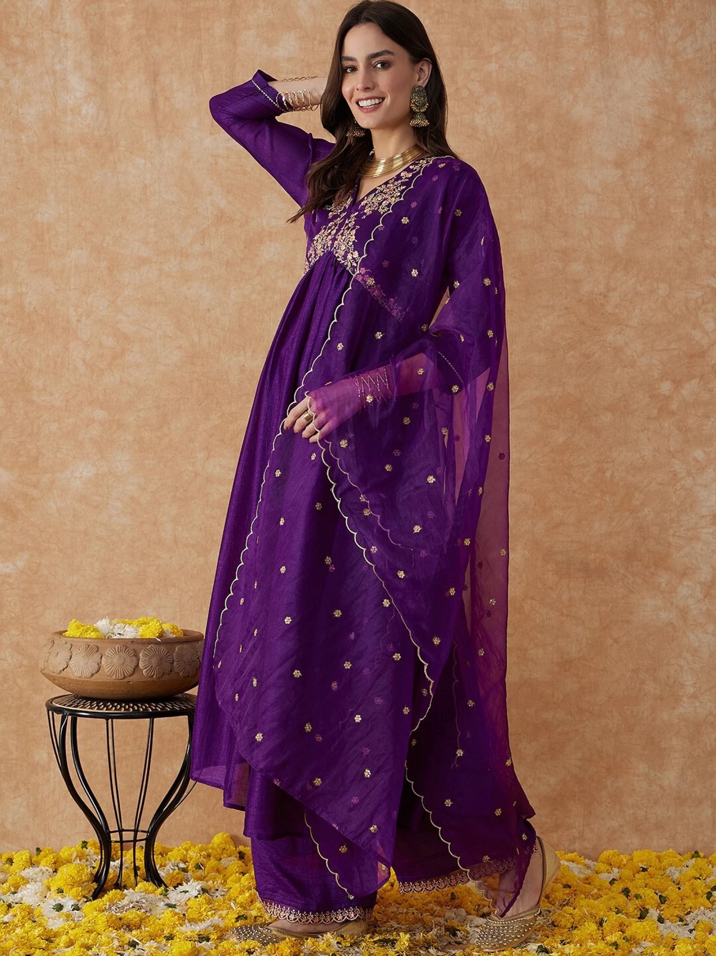 Women Pure Silk Kurta Pant Dupatta Set