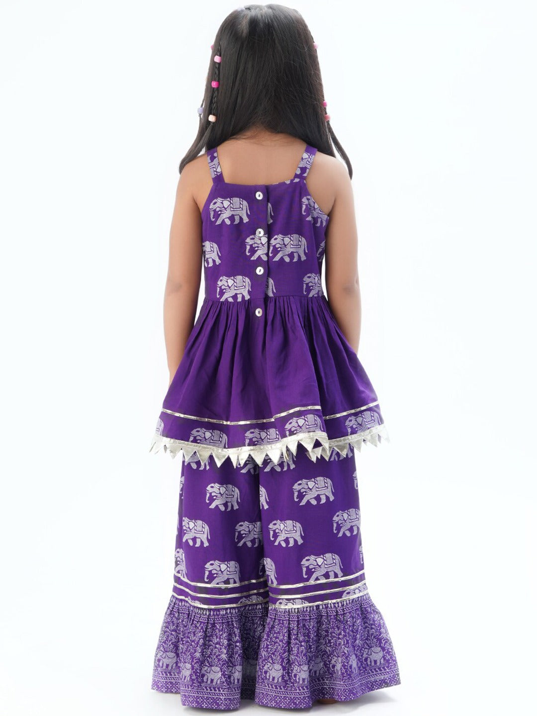 Girls Ethnic Printed A-Line Kurta With Sharara