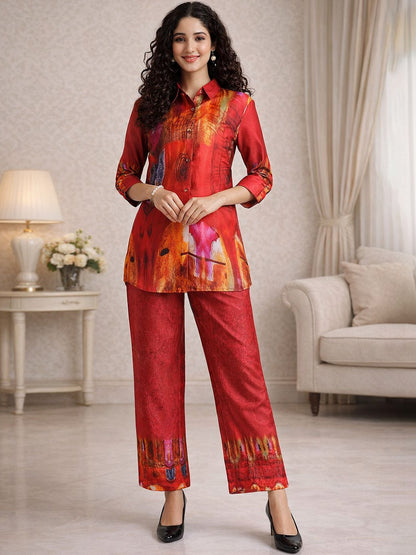Printed Shirt Collar Shirt & Trousers Co-Ord
