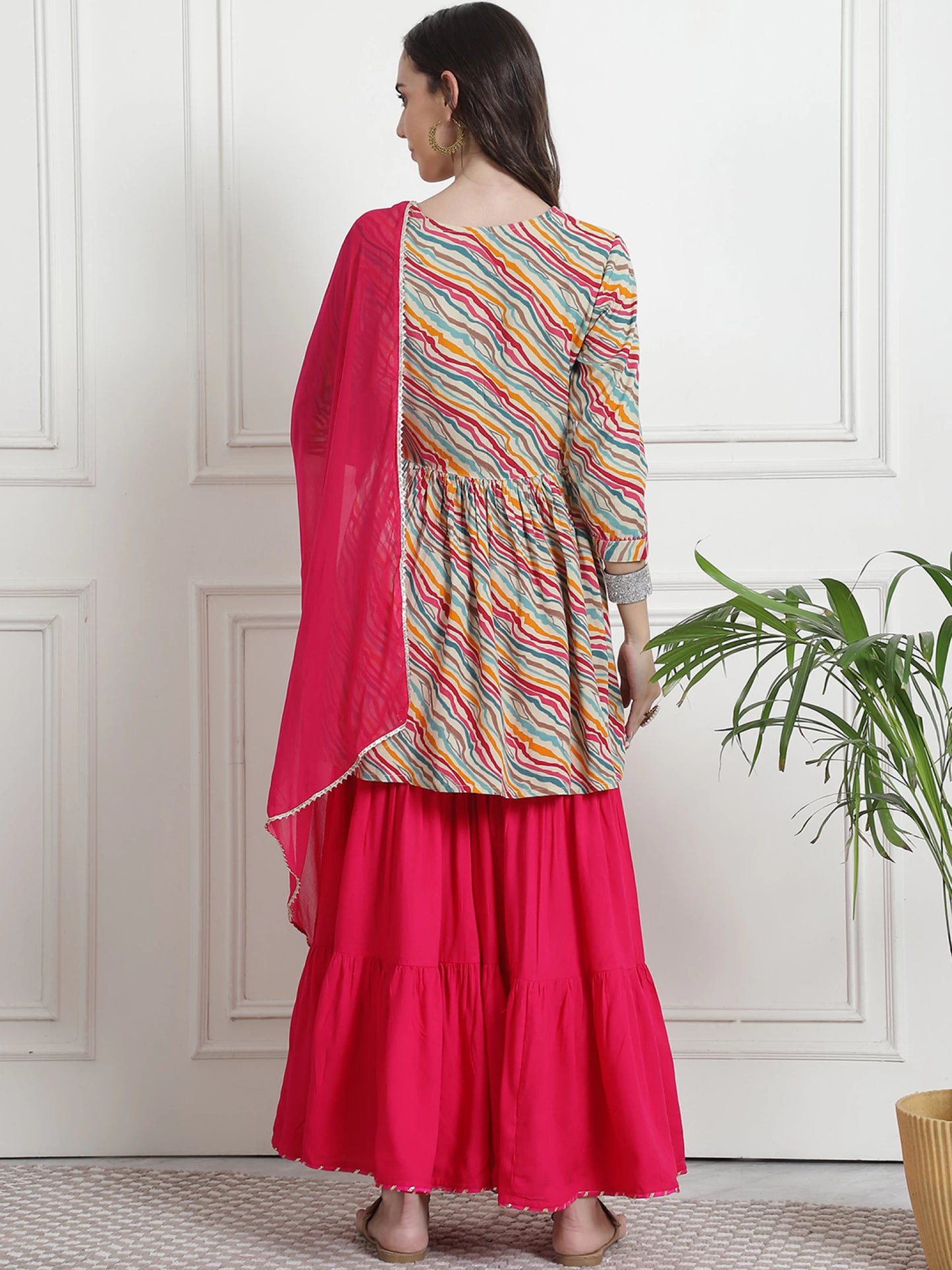 Women Viscose Rayon Kurta Sharara Dupatta Set