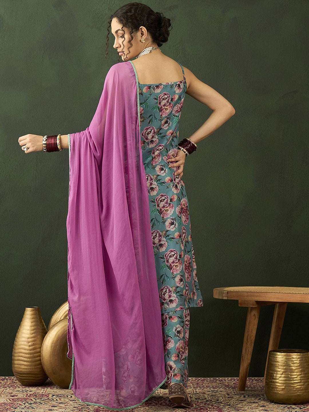 Floral Printed Straight Kurta Sets With Dupatta