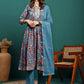 Floral Printed Gotta Patti Notch Neck Anarkali Kurta With Trousers & Dupatta