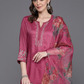 Floral Embroidered Thread Work Kurta with Trousers & Dupatta