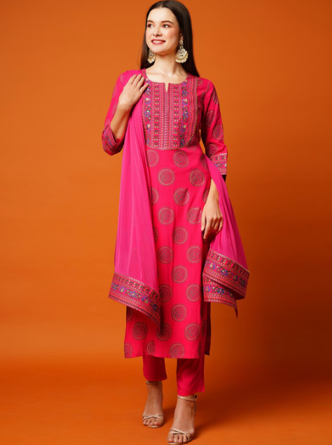 Ethnic Motifs Printed Regular Kurta with Trousers & Dupatta