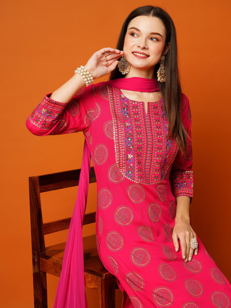 Ethnic Motifs Printed Regular Kurta with Trousers & Dupatta