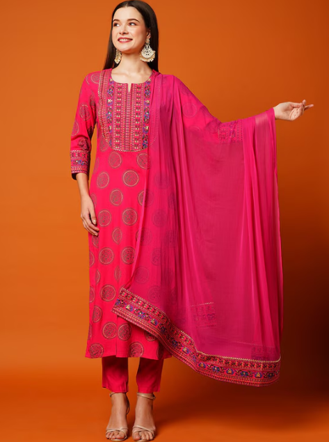 Ethnic Motifs Printed Regular Kurta with Trousers & Dupatta