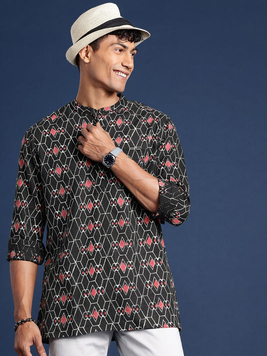 Ethnic Motifs Bagru Printed Pure Cotton Straight Kurta