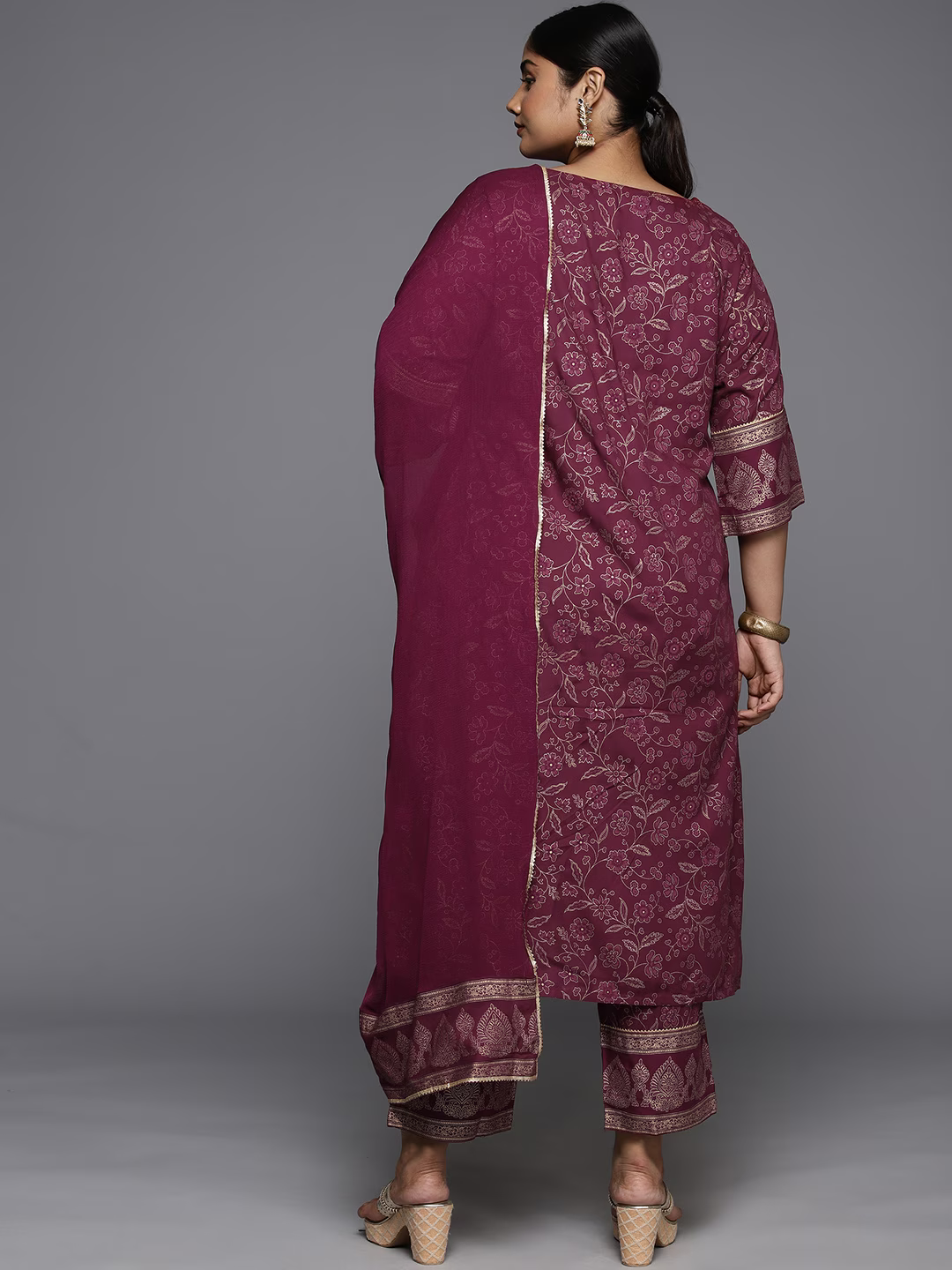 Ethnic Motifs Yoke Design Gotta Patti Kurta with Trousers & Dupatta