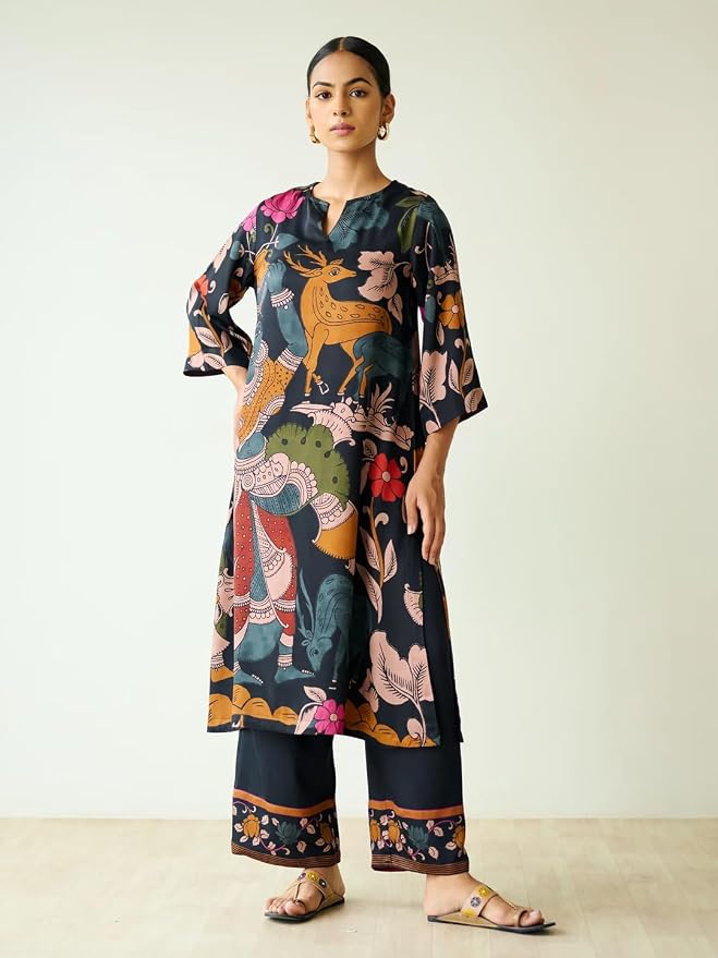 Women's Viscose Rayon Straight Printed Kurta with Palazzo