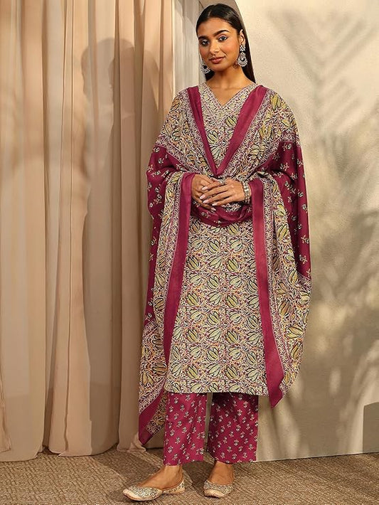 Women Ethnic Motifs Printed Regular Kurta with Trousers & With Dupatta