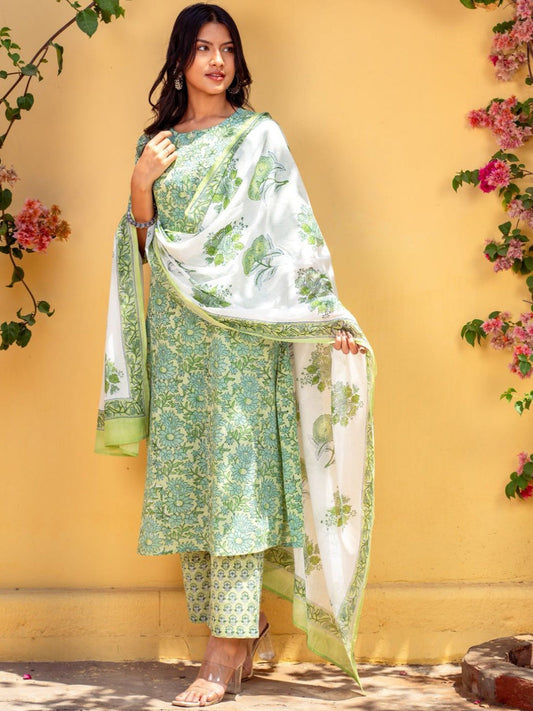 Women Floral Printed Regular Kurta with Trousers & With Dupatta
