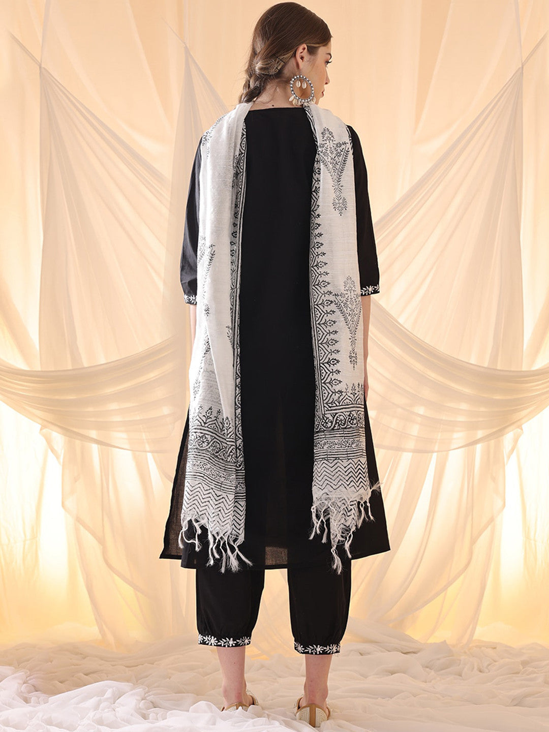 Floral Embroidered Thread Work Pure Cotton A-Line Kurta With Salwar & Dupatta
